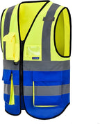 A-SAFETY Reflective Safety Vest, Hi Vis 9 Pockets High Visibility Zipper Front Safety Vest, Yellow&Blue Color Mixed, L