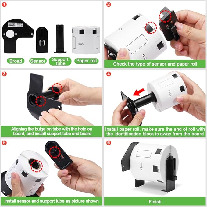 Replace for Brother (2.4 in x 1.1 in) DK-1209 White Label for Small Address/Barcode Labels, Roll of 800 Stickers use with QL-800 Printer, 29 x 62mm (5 Rolls+ 1 Reusable Cartridges)