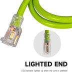 EP 15 Ft Lighted Outdoor Extension Cord - 10/3 SJTW Heavy Duty Green Extension Cable with 3 Prong Grounded Plug for Safety, UL Listed