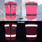 TCCFCCT High Visibility Vest 9 Pockets Hi Vis Reflective Safety Vest for Men Women, Construction Vest with Reinforced Sewing, Durable to Use, Meets ANSI/ISEA Standards, (Pink, 4X-Large)