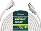 50 FT 12 Gauge Extension Cord Outdoor, Heavy Duty Weatherproof & Flame Retardant Black 3 Prong Power Cord, Outside for Garden & Lawn, 15 Amps 1875 Watts 125 VAC 12AWG SJTW, UL Listed