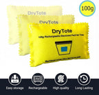 DryTote Rechargeable Desiccant Pack (Pack of 10), Ultimate Moisture Absorption, Color Change Indicator, Safe Storage Protection, Large Capacity 200 Gallons, 100g, Yellow