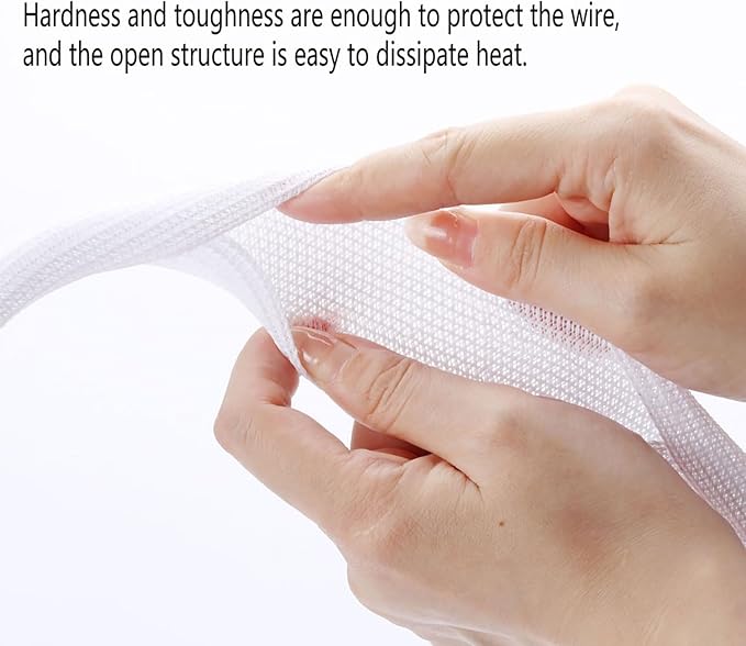 3/8"-50ft Braided Cable Sleeve Protector - Self-Wrapping Split Wire Loom for TV, Computer, Home Theater, Engine Bay - Heavy-Duty Cord Organizer, White