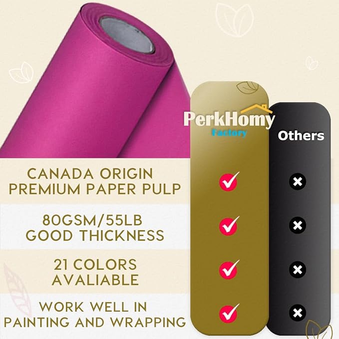 PerkHomy 36" x 1,440" (120') Rose Red Kraft Paper Roll for Craft Bulletin Board Paper Art Table Covering Crafting Gift Wrapping Bouquet Packing Parcel 80GSM 55LB (Rose Red, 36" x 120')