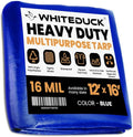 WHITEDUCK 12' x 16' Super Heavy Duty Poly Tarp Thick 16 Mil, Waterproof 100% UV Resistant Rip/Tear Proof Tarp w/Rustproof Grommets & Reinforced Edges Blue,16 mil Finished Size: 11'6"x15'6"