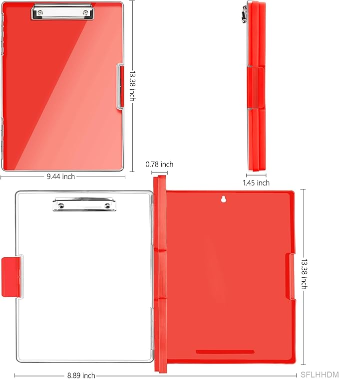 Clipboard with Storage,Heavy Duty Clip Boards 8.5x11 with 2 Storage Case,Clear Visible Top Panel Storage Clipboards,Side Opening Clip Boards,Nursing Clipboard Folder Case for Office Supplies-Red