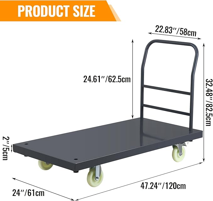 Heavy Duty Platform Truck, Industrial Panel Truck Cart 360 Degree Swivel Wheels, Flatbed Cart Add Reinforcing Steel Bar with 2500 Lbs Capacity, 47X 24 Inch