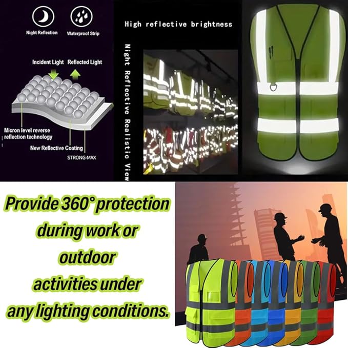 High Visibility Safety Reflective Vest with Pockets and Zipper Construction Hi Vis Work Vest (XX-Large, Orange/Blue)