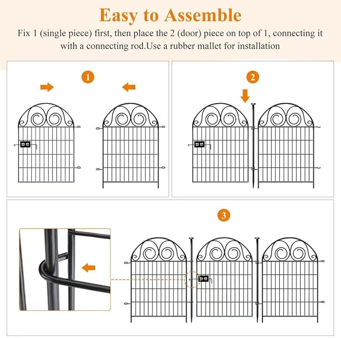Dog Fence Outdoor for Yard, 32 Inch(H) 24 Panels Total Length 52.5 Ft(L) Pet Fence, Black Metal Animal Barrier Fencing，Reusable Decorative Fences for Garden │Patented