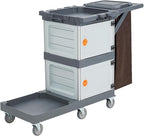 Commercial Janitorial Cart, 3-Shelf Housekeeping Cleaning Cart with 2 Cabinet, Cover, Shelves, and Oxford Bag, Traditional Janitorial Cart for School Hotel Apartment