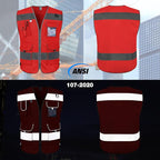 TCCFCCT High Visibility Vest 9 Pockets Hi Vis Reflective Safety Vest for Men Women, Construction Vest with Reinforced Sewing, Durable to Use, Meets ANSI/ISEA Standards, (Red, 4X-Large)