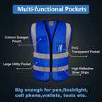 BeautyWill Mesh Safety Vest 1 pcs Customize Logo Class 2 High Visibility Reflective Vest with Pockets Construction Security Work Vest Blue