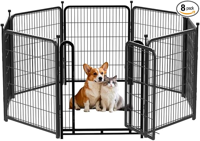 8 Panels Garden Fence with Gate, 48 in(H) X17.7 Ft(L) Wide Door Low Threshold, Heavy Duty Dog Fence Outdoor for Yard, Outdoor Dog Fence, Fencing for Garden Beds