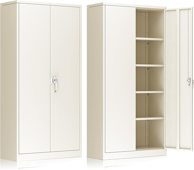 INTERGREAT Metal Storage Cabinet,72" Tall Steel File Cabinets with Locking Doors and Adjustable Shelves,Steel Storage Cabinet for Office,Home,Garage,Gym,School(Grey