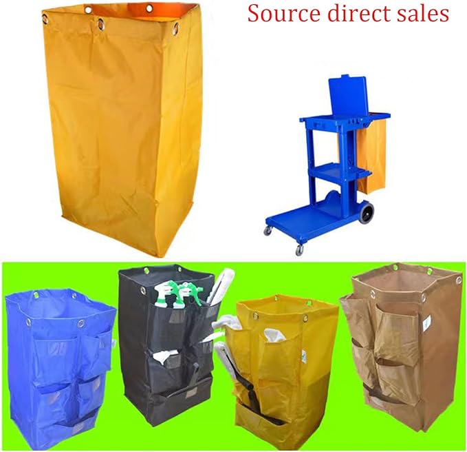 Large Capacity Waterproof Janitorial Cart Bag with 6 Brass Grommets, 25 Gallon, Brown with 5 Pockets
