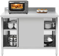 Hally Stainless Steel Cabinet, 24" x 60" NSF Commercial Heavy Duty Prep Workbench with Backsplash and Two Sliding Doors, Large Storage Cabinet, Metal Table for Kitchen, Restaurant, Garage