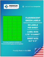 Premium Label Supply Bright Neon Color Fluorescent Sticker Labels - 1.75" x 0.6667" Return Address Labels - (Fluorescent Green, 6000 Labels)