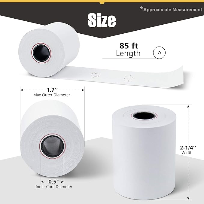 Azure Zone, Thermal Paper 2-1/4 X 85ft 200 Rolls, Fits Most POS Machines and Cash Registers, Great for Business Sales