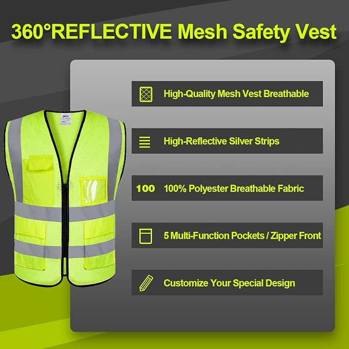 BeautyWill Custom Logo Safety Vest Class2 High Visibility Reflective Vest Breathable Construction Vest