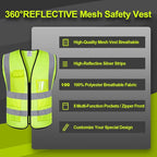 5 Pack Mesh Safety Vest Custom Logo Class 2 High Visibility Reflective Vest with Pockets Construction Security Work Vest（Yellow，L）