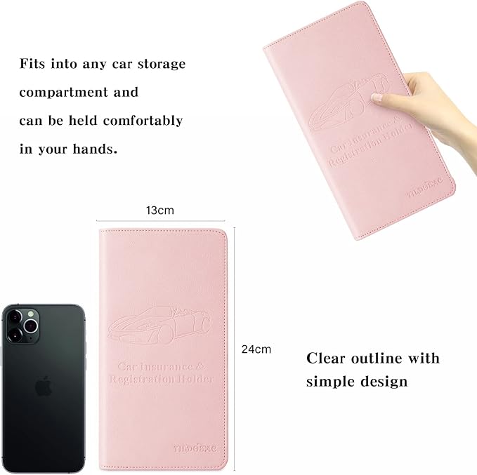 2Pack Leather Car Registration and Insurance Card Holder, Car Document Holder for Cards License with Magnetic Shut (Pink)