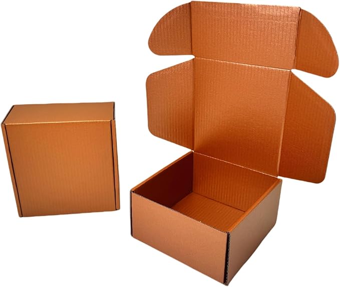 10 Pcs 9.8 x 9.8 x 4 inches Large Size Corrugated Cardboard Gift Boxes Recyclable Shipping Boxes for Mailing & Holidays, Wedding, Birthday, Gifts Packaging (Copper, 9.8 x 9.8 x 4")