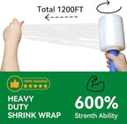 80 Gauge Stretch Wrap Film - 5" x 1200' (12 Rolls) - Heavy Duty Plastic Wrap for Moving, Packing, Shipping & Pallet Stabilization 600% Stretch Self-Adhering Shrink Wraps for Furniture Protection