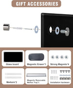 Mifuro Magnetic Glass Whiteboard，48"x36" Wall Mounted Frameless Dry Erase Board for Office, Home & School Black