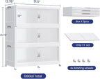 480QT Extra Large Stackable Storage Bins with Lid & Wheels & Doors, 120Gal Foldable Collapsible Closet Organizers, Plastic Cabinet Box Container Drawer for Home Kitchen Bedroom, 3Pack White