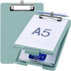 Small Clipboard with Storage, A5 Clipboards with Pen Holder, Half Letter Clip Boards 6x9 Mini Plastic Clipboard with Low Profile Clip for Classroom, School, Office Supplies (Grey Green)