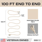 Iron Forge Cable Weatherproof 100 Ft Outdoor Extension Cord - 16/3 SJTW Heavy Duty Light Brown Extension Cord 3 Prong - 10 Amp Exterior Power Cable