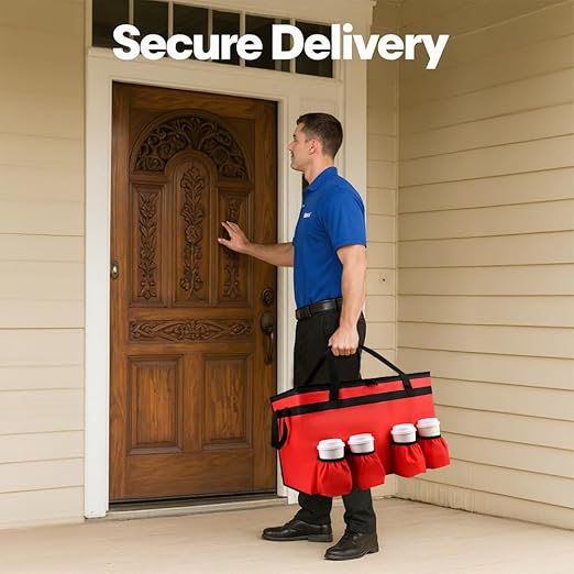 Insulated Food Delivery Bag with 4 Cup Holder, with Bottom, XXX-Large Insulated Grocery Bags with Zippered Top, Cooler Bags with Drink Carrier, Food Carrier Catering Bag,Red