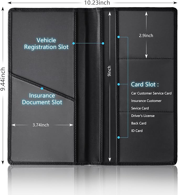 Leather Car Registration and Insurance Cards Holder Compatible with Chevy Camaro SS, Vehicle Glove Box Car Organizer with Magnetic Shut, Documents License for Camaro SS Owners