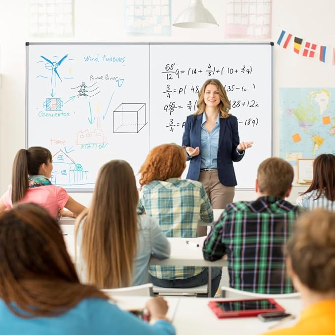 Large Magnetic Whiteboard 48 x 36 Inch, Foldable Dry Erase White Board with Pen Tray, Big Aluminum Frame Folding Message Presentation Board for Wall