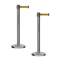CCW Series RBB-100 - Set of 2 Stanchion Retractable Belt Barriers (11 Foot Belt, Yellow with"Danger - Forklift Trucks" Black Letters Belt with Satin Stainless Steel Post)