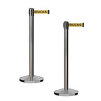 CCW Series RBB-100 - Set of 2 Stanchion Retractable Belt Barriers (9 Foot Belt, Yellow with"Danger - Forklift Trucks" Black Letters Belt with Satin Stainless Steel Post)
