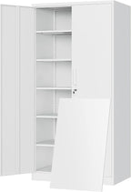Yizosh Metal Storage Cabinet with Locking Doors and 5 Adjustable Shelves,- 72" Garage Storage White Steel Lockable File Cabinet for Office,Home,Garage