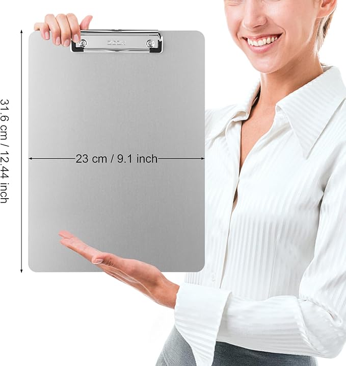 ZCZN Metal Clipboards, 6 Pack Heavy Duty Aluminum Clipboards 12 x 9 Inches, A4 Letter Sizer Document Holder with Low Profile Clip, Suitable for School, Office, Jobsite or Medical Staff, Silver