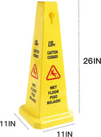 MATTHEW CLEANING 3 Packs 26” Caution Wet Floor Safety Cones for Indoors and Outdoors,Bright Yellow Caution Wet Floor Sign,4-Sided Bilingual Signs,Avoid Fall & Slip Accident