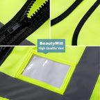 BeautyWill Safety Vest 5 Pack Customize Logo Class 2 High Visibility Reflective Vest with 5 Pockets Construction Security Work Vest ANSI/ISEA Standards（Yellow，M）