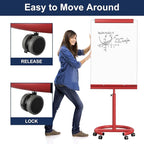 TSJ OFFICE Mobile Whiteboard Magnetic - 40 x 26 Inches Dry Erase Board on Wheel with Stand Flipchart Easel Height Adjustable,Red