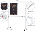 Mobile Clear Glass Whiteboard, 48 x 32 Inches Standing White Board on Wheels, Large Rolling Dry Erase Board with Stand, Transparent Tempered Glass Board for Office Home School, with Chart Paper