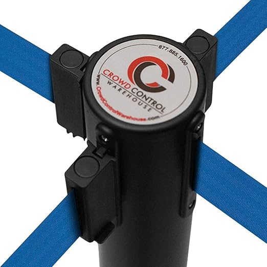 Crowd Control Warehouse CCW Series RBB-100 - Set of 2 Stanchion Retractable Belt Barriers - 11 Foot Blue Belt, Black Post - Easy Assembly