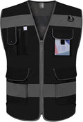 TCCFCCT Mesh Black Safety Vest for Men Women 9 Pockets High Visibility Reflective Vest for Safety, Work Vest with Reflective Strips, Meets ANSI/ISEA Standards, Large