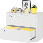 Lateral File Cabinet with Lock, 2 Drawer Large Metal Filing Cabinet,Home Office Lockable Storage Cabinet for Hanging Files Letter/Legal/F4/A4 Size-Assembly Required