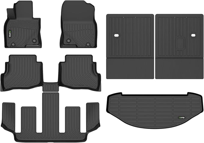 HAFIDI® Floor Mats & Cargo Liner & Seatback Cargo Set Fit for 2016-2023 Mazda CX9 (Only Fit 7 Passenger) All Weather Protection TPE Anti-Slip Car Full Set Floor Liners Custom Accessories - Black
