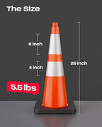 BATTIFE 28 Inch Traffic Cones with Black Weighted Base, PVC Orange Safety Cones for Traffic Control, Construction Events, Driveways, and Parking Lots (4 Pack)