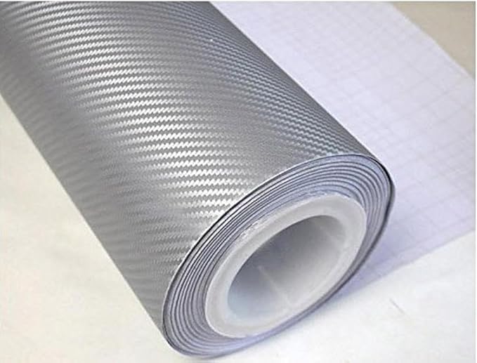F & B LED LIGHTS Silver 3D Carbon Fiber Film Twill Weave Vinyl Sheet Roll Wrap (12" X 60", Silver)