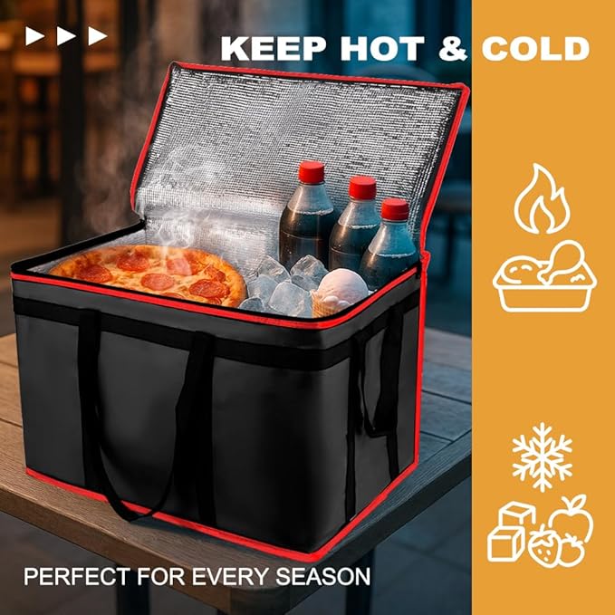 2PK Insulated Food Delivery Bag with Baseboard — Reusable Thermal Cooler Grocery Bags for Catering & Delivery, Pizza Carrier for Events, Large Capacity Bag Keeps Food Hot/Cold for Travel, Commercial