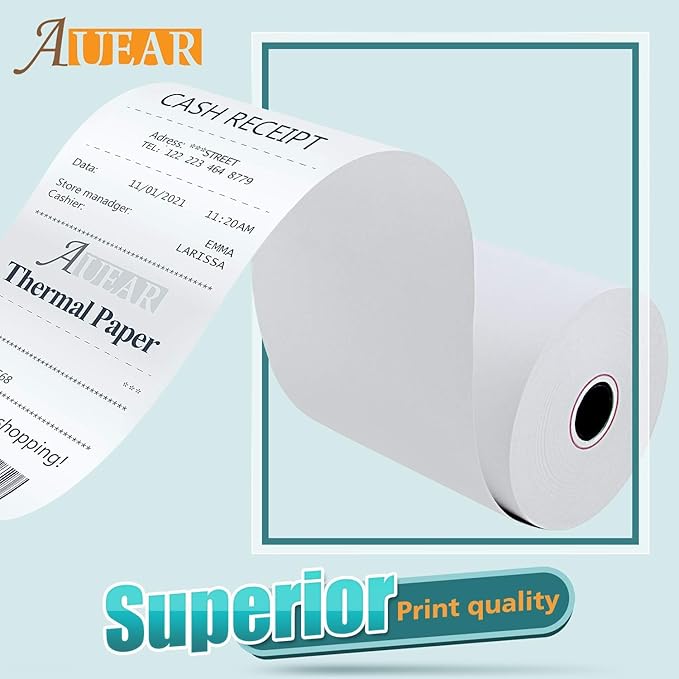 3 1/8" x 230' (10 Rolls) Thermal Receipt Paper, 80mm BPA Free Point of Sale Cash Register Paper for POS System - AUEAR